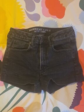 American Eagle Outfitters Black Cuffed Denim Shorts